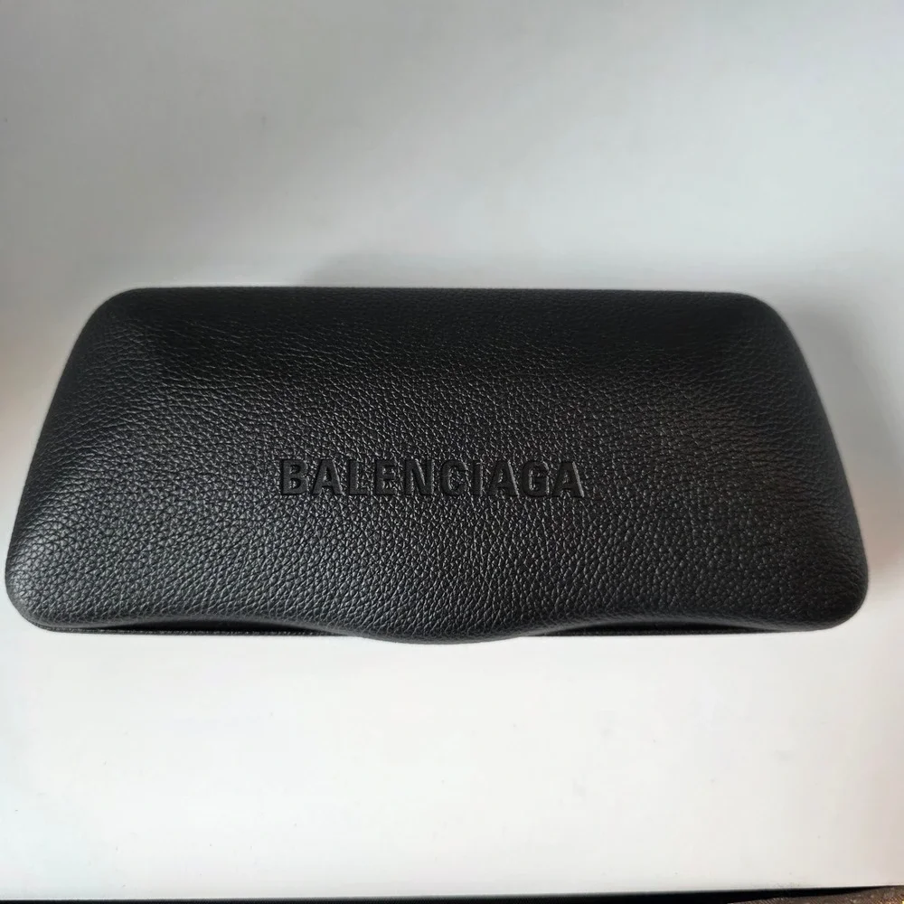 Balenciaga Black Pebbled Leather Sunglasses Case Hard Shell Clamshell Logo